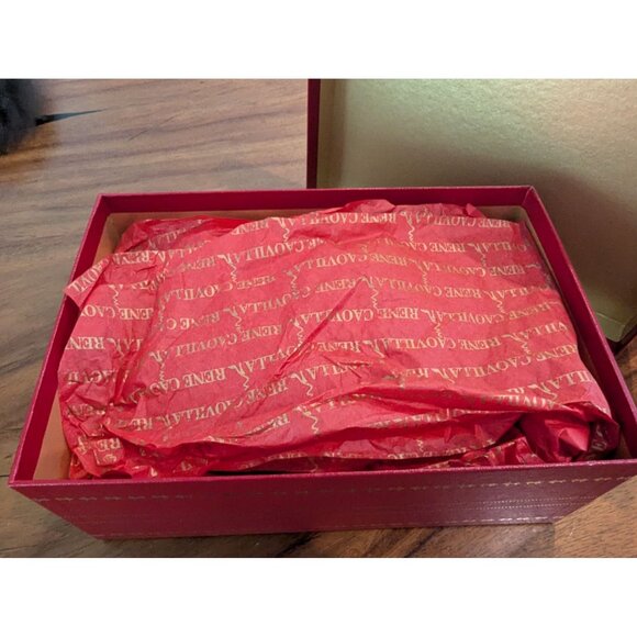 Rene Caovilla Red Embossed Shoe Box W/ Gold Accents Made In Italy Decorative Sto - Picture 7 of 15